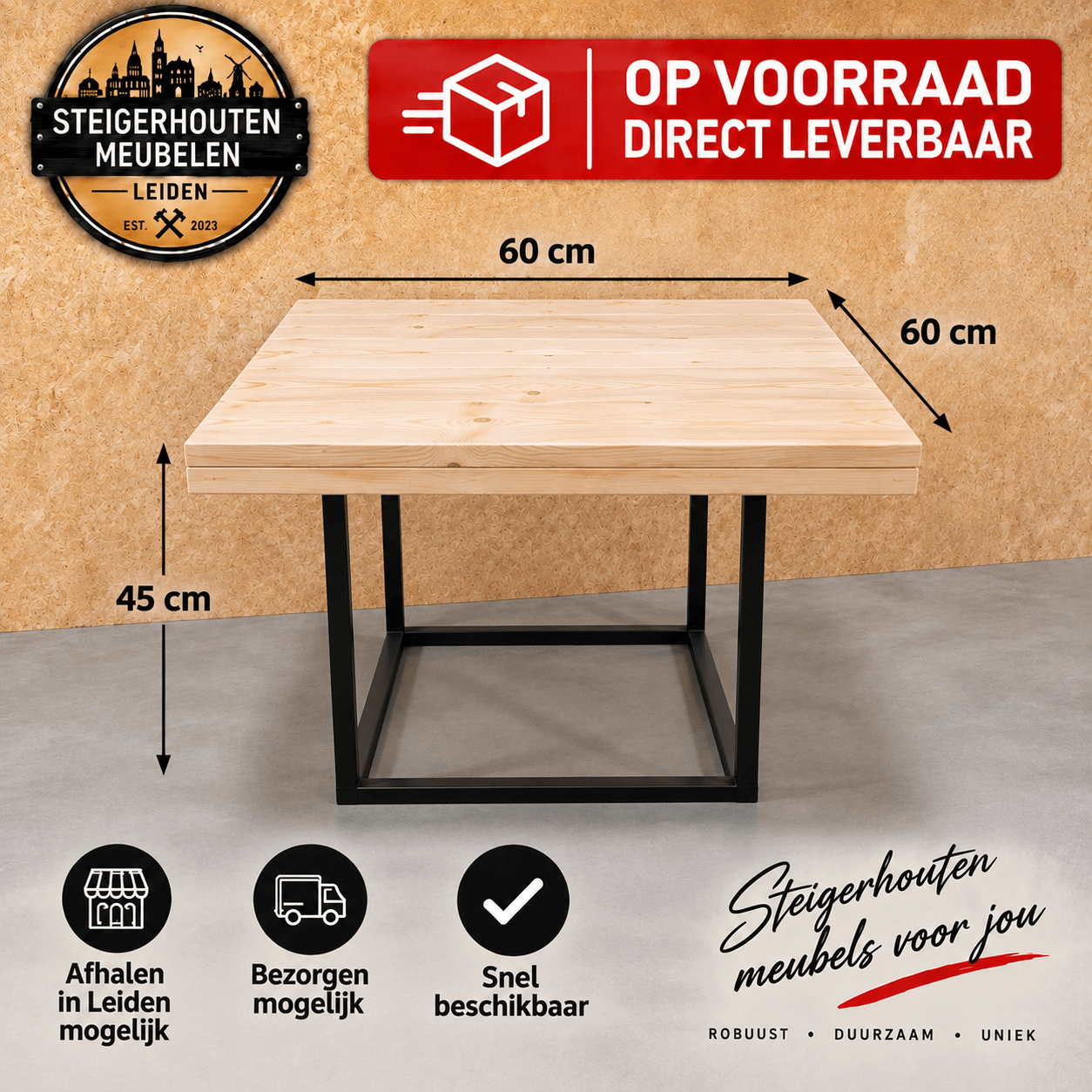 Steigerhouten bijzettafel 60x60x45