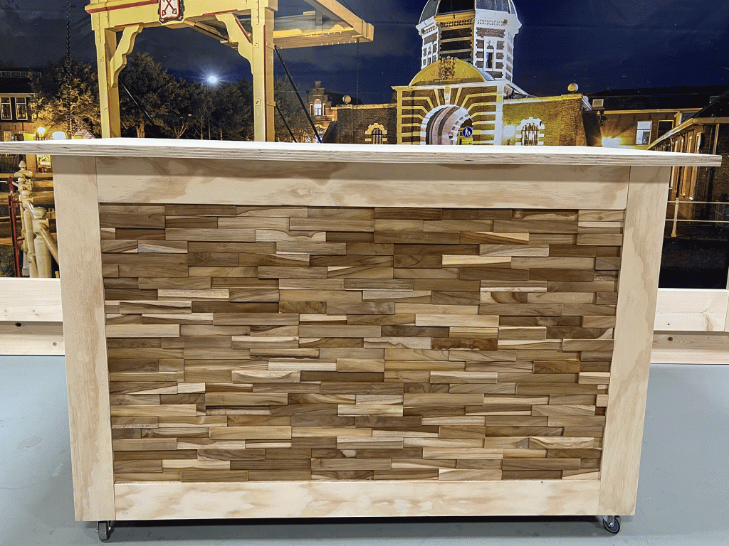 Design Balie en Toonbank – Teak Lamellen Service Meubel