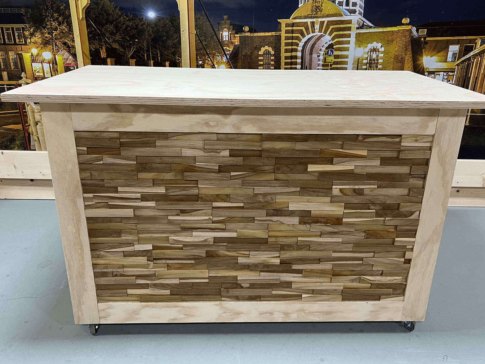 Toonbank met teak latten