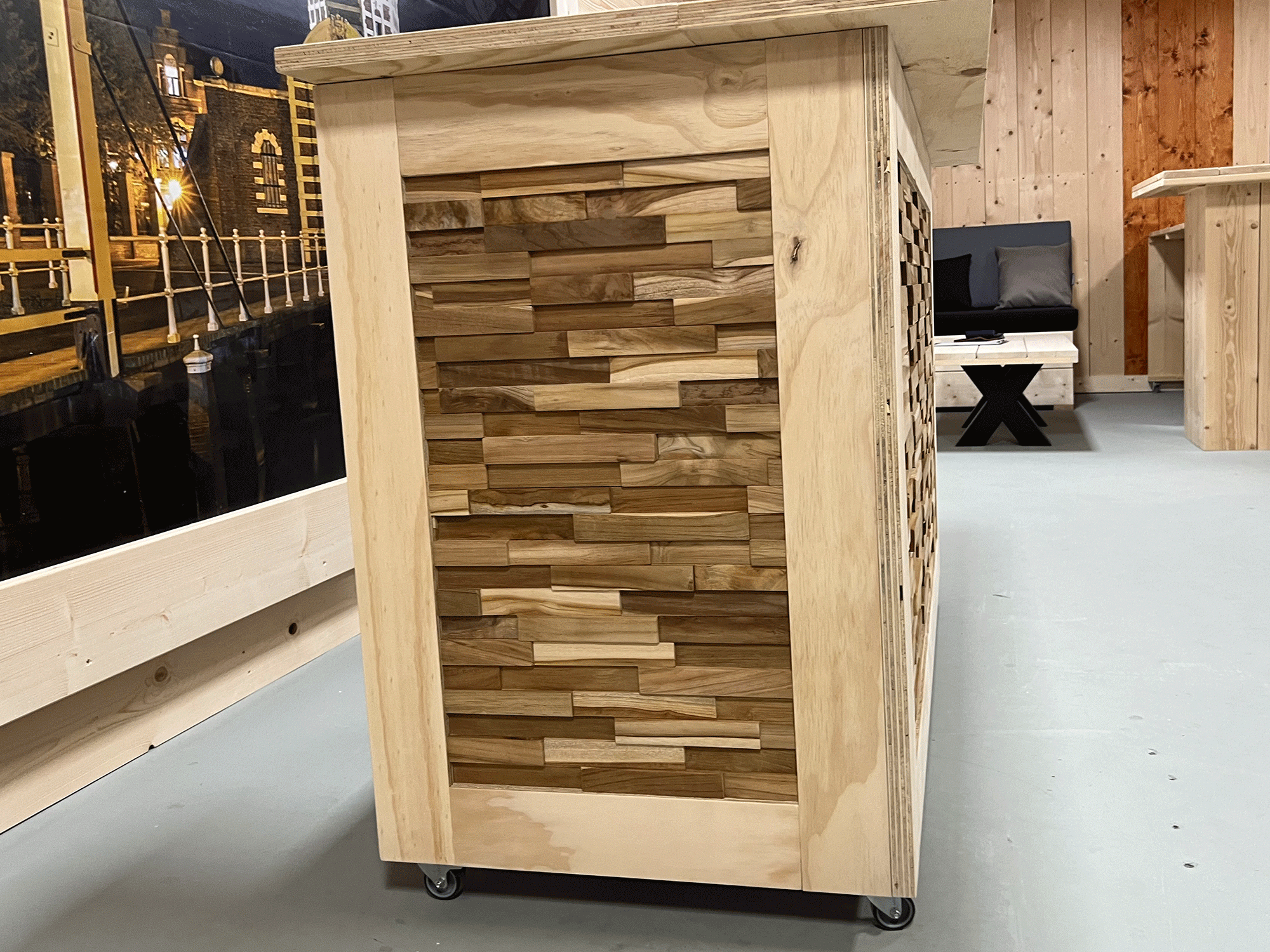 Design Bar - Houten bar met Teak Latten Paneel - Afbeelding 9