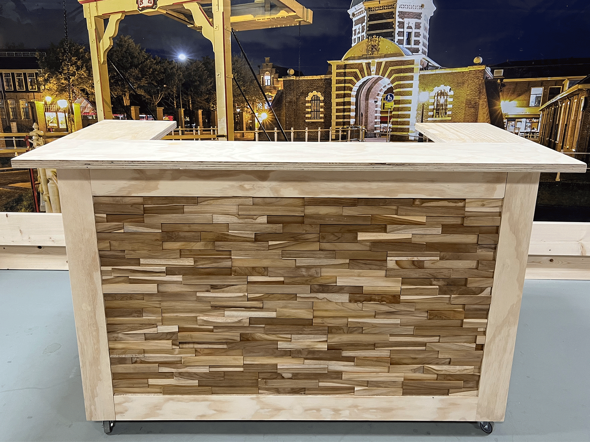 Design Bar - Houten bar met Teak Latten Paneel - Afbeelding 2