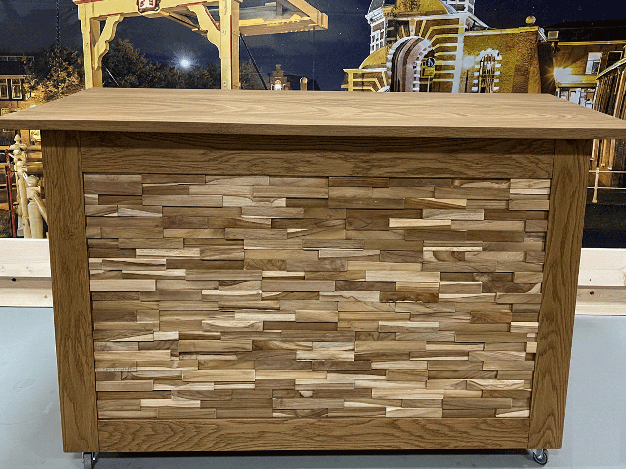 Toonbank met teak latten