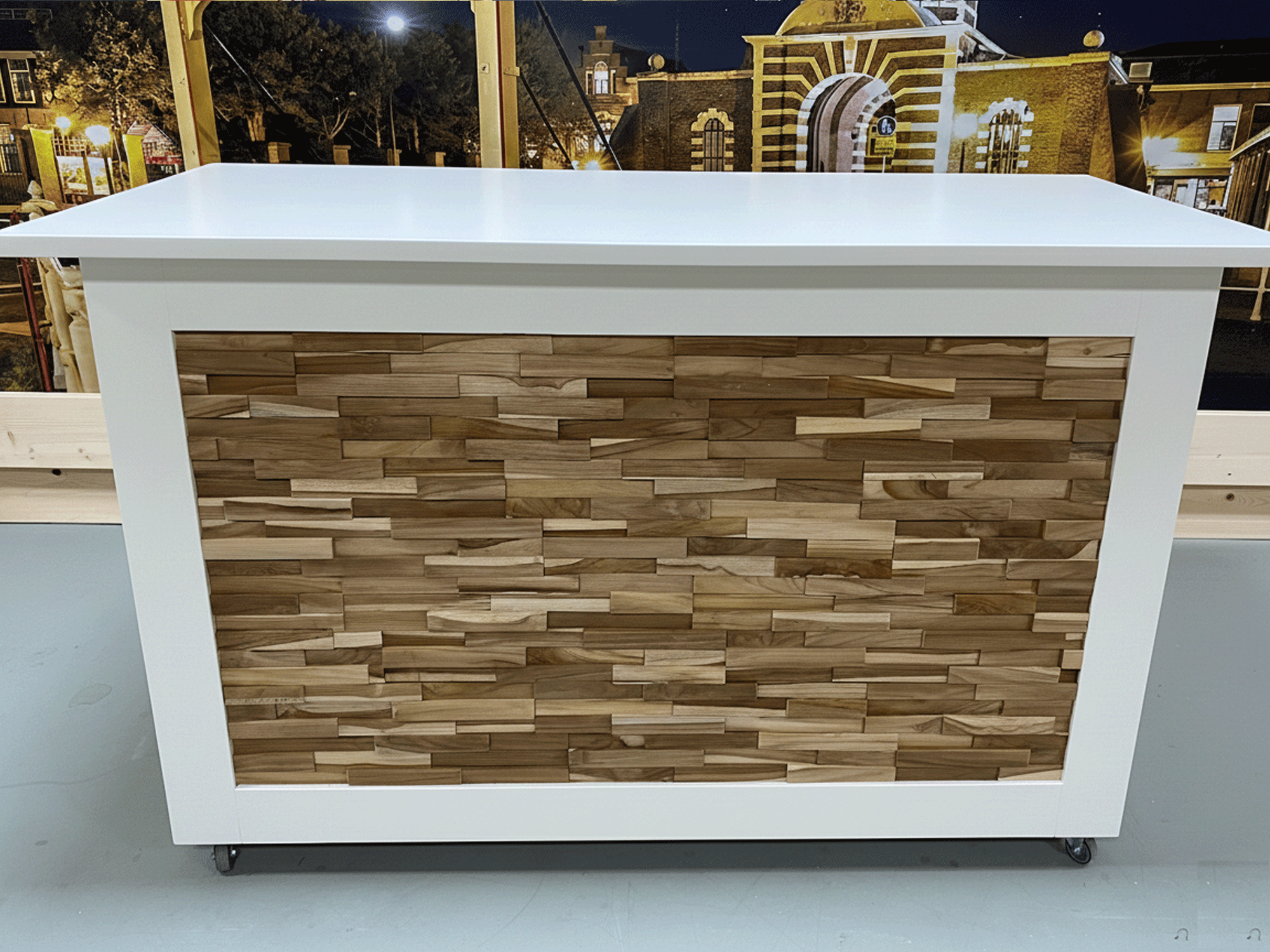 Toonbank met teak latten