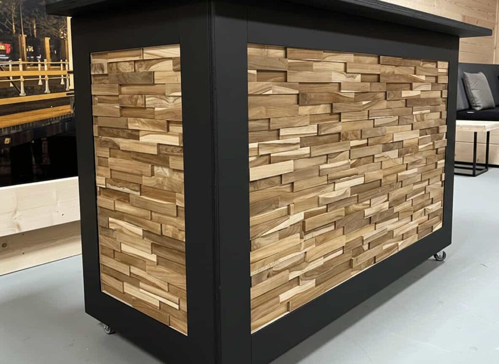 Toonbank met teak latten Voorpagina