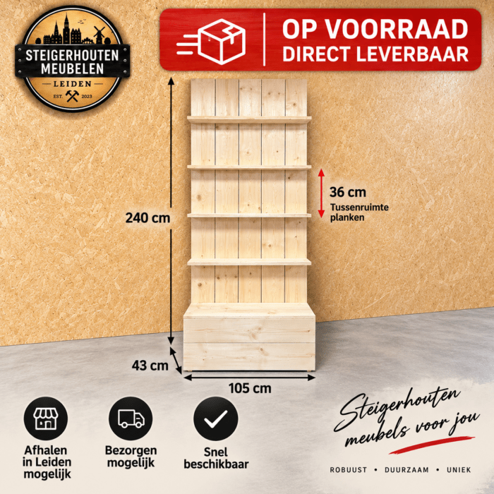 Steigerhouten Display Stelling - 240 cm - Direct Leverbaar