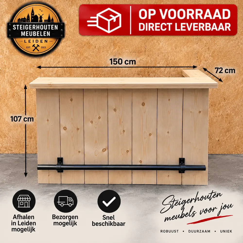 Steigerhouten Muur Bar 150 cm - Direct Leverbaar